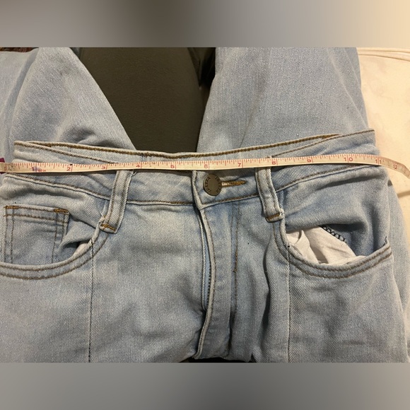 High waist wide leg flare denim jeans pants Raw Hem Valija light boho retro 90s - Picture 8 of 11